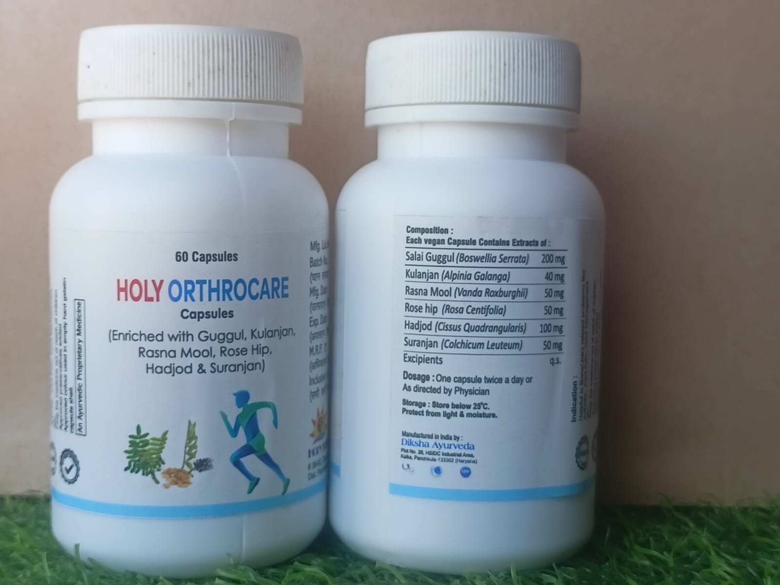 Holy Orthocare Capsules bottle front and composition label